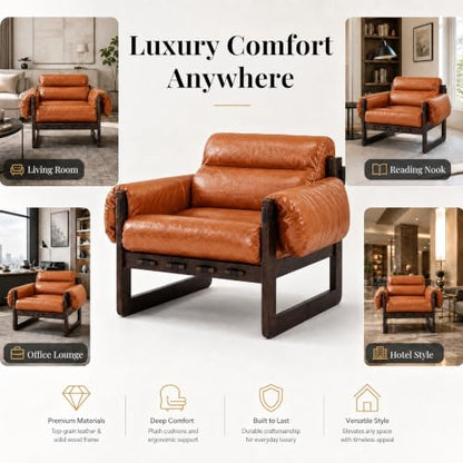 Mid Century Accent Chair, Upholstered Armchair for Living Room (PU-Orange) - color: Pu-orange