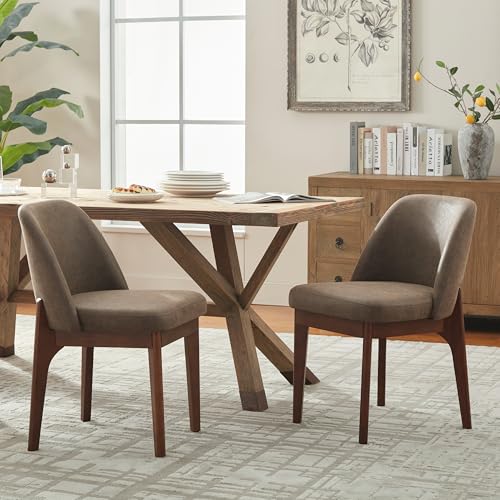 VKNOW Dining Chairs Set of 2, Faux Leather Wood Kitchen Chairs, Dark Brown | Modern Upholstered Side Chair with Rubberwood Legs for Kitchen Dining Room Restaurant, No Wobble - color: Dark Brown, size: Set of 2