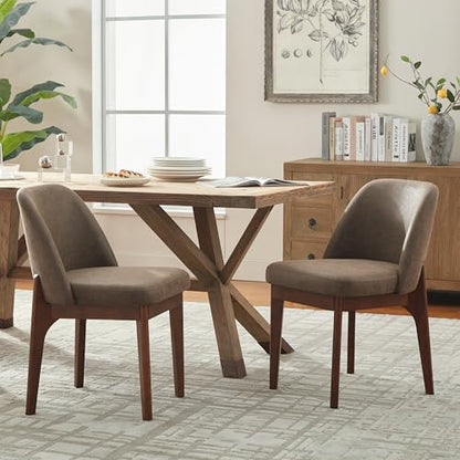 VKNOW Dining Chairs Set of 2, Faux Leather Wood Kitchen Chairs, Dark Brown | Modern Upholstered Side Chair with Rubberwood Legs for Kitchen Dining Room Restaurant, No Wobble - color: Dark Brown, size: Set of 2