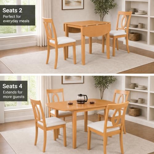 3-Piece Drop Leaf Wood Dining Table Set, Small Space Dining Set for 2 People, 1 Folding Extendable Table, 2 Upholstered Chairs, Space-Saving, for Apartments, Kitchen Room, Natural - color: Beige,natural