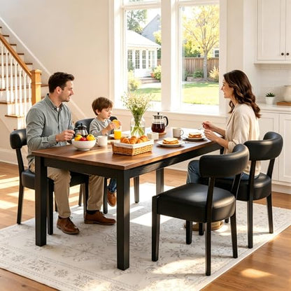 RNKSFX Black Dining Chairs Set of 2, Faux Leather Upholstered Kitchen & Dining Room Chairs, Mid Century Modern Wooden Dining Chairs Farmhouse Oversized Sturdy Rounded Chairs Curved Back - color: Black