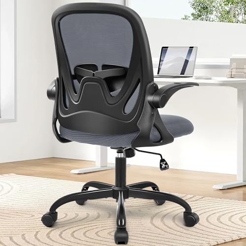 Office Chair Ergonomic Desk Chair with Adjustable Lumbar Support and Height, Swivel Breathable Desk Mesh Computer Chair with Flip up Armrests for Conference Room（Dark Gray） - color: Dark Gray