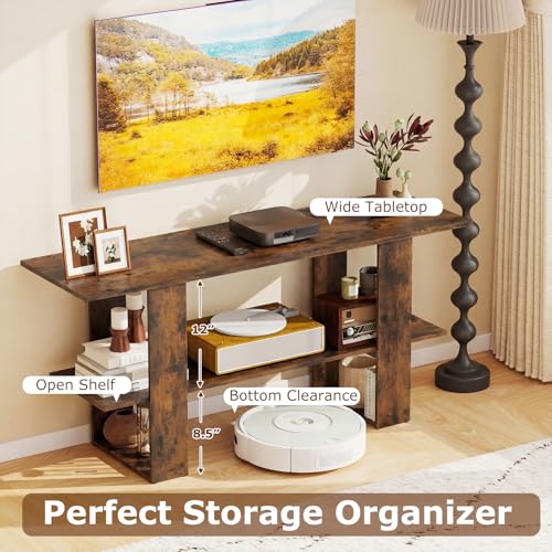 GIANTEX Modern TV Stand for 55 Inch TV, Entertainment Center with Open Storage Shelf, Wood Media Console Table for Living Room Bedroom Entryway, Rustic Brown - color: Rustic Brown