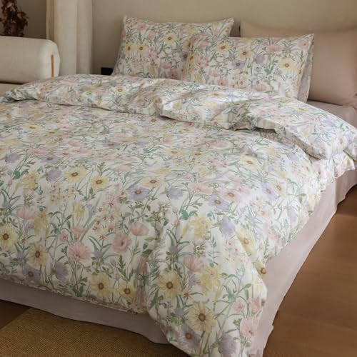 Floral Duvet Cover Full Size Cotton Cute Comforter Cover Full with Zipper Vintage Country Soft Duvet Cover Set with 2 Pillow Cases Boho Teen Bedding Set for Girls Duvet Protector - color: C Floral22, size: Full(Duvet Cover and 2 Pillows Sham)