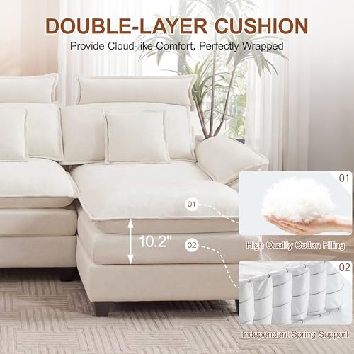 46'' Oversized Chaise Lounge with Ottoman, Cloud Deep Seat Accent Sofa Chair with Detachable Headrest, Double Thicked Cushion Lounge Armchair for Living Room, Bedroom, Beige - color: Beige, size: Chaise Lounge Chair