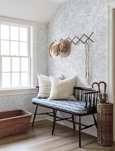Peel and Stick Wallpaper Boho Blue Contact Paper Modern Botanical Wall Paper Waterproof Self Adhesive Removable Wallpaper for Bathroom Bedroom Kitchen Living Room Vinyl 17.3"x78.7" - color: Blue Purple, size: 17.3" x 78.7"