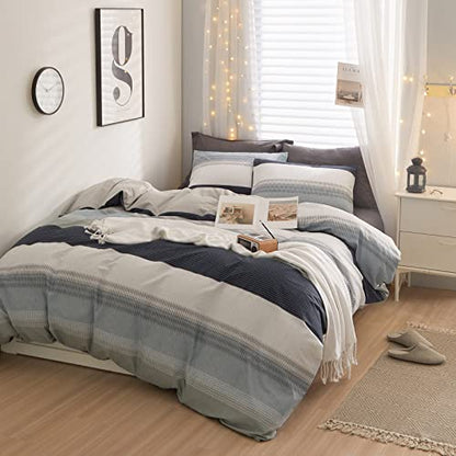 LifeTB 100% Cotton Boy Stripe Duvet Cover Twin White Blue Gray Stripe Comforter Cover Modern Soft Geometric Stripe Bedding Set Simple Style Men Adults Duvet Quilt Cover with 2 Pillowcases - color: A3# Modern Stripe, size: Twin(68"x86")