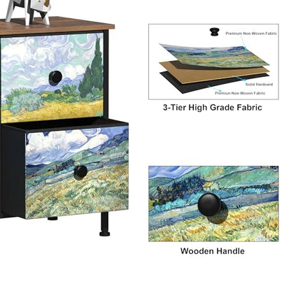EXOTICA 6 Drawer Dresser for Bedroom Van Gogh Chest of Drawers Wide TV Stands Fabric Storage Drawer Unit for Living Room Entryway Closet Sturdy Steel Frame Wood Top - size: 39"D x 11.8"W x 21.7"H (6 Drawers)