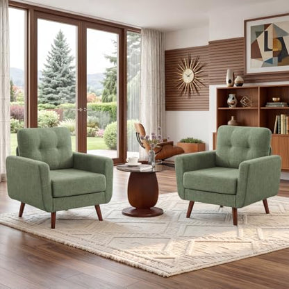 Tbfit Linen Fabric Single Sofa, Accent Chair, Mid Century Modern Armchair for Living Room, Bedroom Button Tufted Upholstered Comfy Reading Sofas, Green - color: Green, size: Single*2