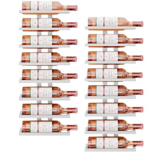 Hoctieon 2-Set 8 Tier Wall Mount Wine Rack (16 Tiers), Wall Racks for Wine Bottles Display and Storage, Hanging Bottle Organizer for Living Room, Kitchen, Wine Cellar, Bar, White - color: White, size: 2 Pack (16 Bottles)