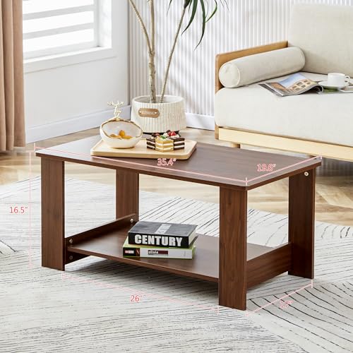 Modern White Coffee Table, Minimalist Rectangle Living Room Table,Wood and Metal Cocktail Coffee Table for Home Bedroom Office (Walnut, 35.4"*19.6"*16.5") - color: Walnut, size: 35.4"*19.6"*16.5"
