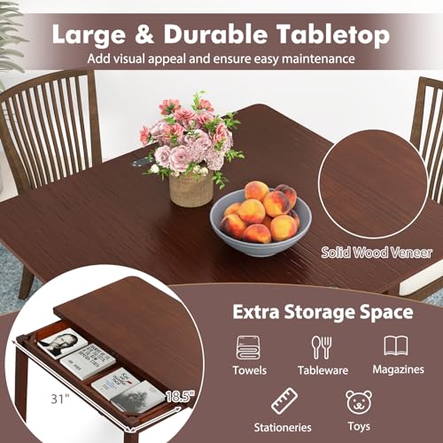 GIANTEX 20"-40" W Extendable Dining Table for 2-4, Rubber Wood Frame | Farmhouse Expandable Kitchen Table w/Hidden Storage, Space-Saving Dinner Table for Small Space, Apartment, Living Room