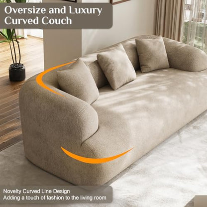 91" Modern Curved Couch,3 Seater Boneless Sofa & Deep Seat,Light Brown | Cute Curve Sofa with Soft Chenille,High Foam and Oversized Deep for Modern Living Rooms, Bedrooms ,Apartments,No Assembly - color: Light Brown, size: 91''