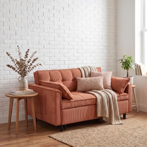 Sleeper Sofa Bed with Adjustable Backrest & Side Pockets, Orange | Adjustable Backrest & Side Pockets,Pull Out Sofa,Comfortable Fabric - color: S-orange-k9