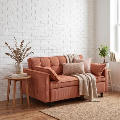 Sleeper Sofa Bed with Adjustable Backrest & Side Pockets, Orange | Adjustable Backrest & Side Pockets,Pull Out Sofa,Comfortable Fabric - color: S-orange-k9