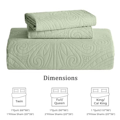 WURUIBO Twin Quilt Set Sage Green,Ultrasonic Embossed Bedspread, Lightweight Microfiber Coverlet, Modern Thin Bedding Set for All Season, 2 Piece(1 Quilt,1 Pillow Shams) - color: Sage Green, size: Twin(68"x88")