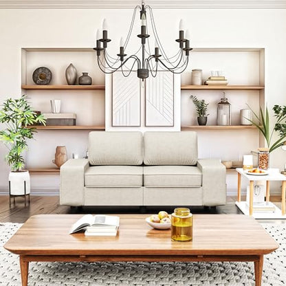 71" Small Loveseat Couch, 2 Seater Chenille Sofa with 4 Side Pockets, Removable and Washable Cushions, Mid Century Modern, Living Room, Apartment, Studio (Cream) - color: Cream Chenille, size: 71 "