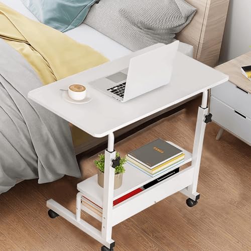 Adjustable Height Mobile Computer Desk for Small Space Rolling Writing with Wheels Corner Home Office Study Portable Bedrooms Work Size 31.5x15.7 Inch Storage Gaming Table, White A - color: White