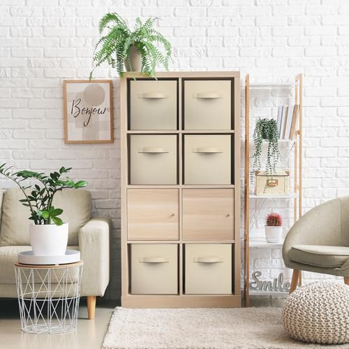 Sorbus 13 Inch Storage Bins - Sturdy Collapsible Fabric Storage Cubes with Handle - 8 Foldable Baskets for Organizing Clothes, Toys, Books - Storage Baskets for Shelves, Closets - color: Beige 8 Pack, size: 13 Inch