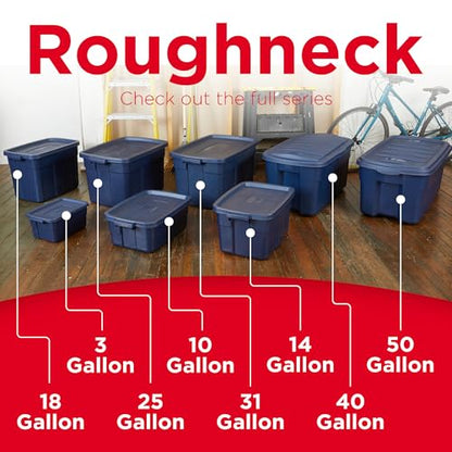 Rubbermaid Roughneck Tote 18 Gal, 6 Pack, Made in USA, Dark Indigo Metallic, Rugged Plastic Stackable Storage Bins with Lids and Handles - size: 18 Gal - 6 Pack