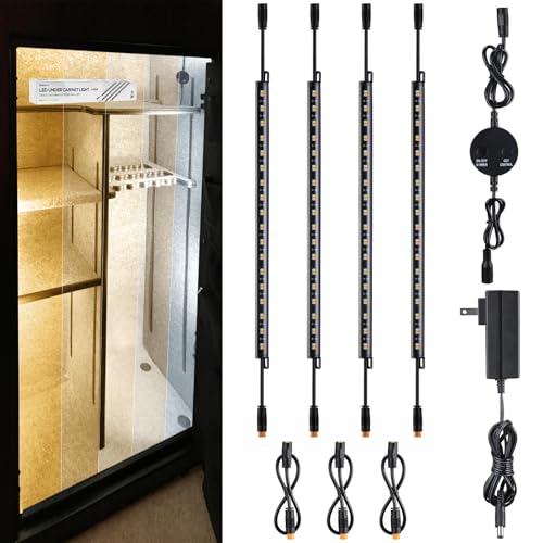 TORCHSTAR 4pcs 12 Inch LED Safe Lighting Kit, Rocker Switch, 5CCT | Dimmable, UL Power Adapter, Input 100-240V, Linkable Gun Safe Light Bars, 600LM, for Under Cabinet Locker Closet Showcase - color: 5CCT