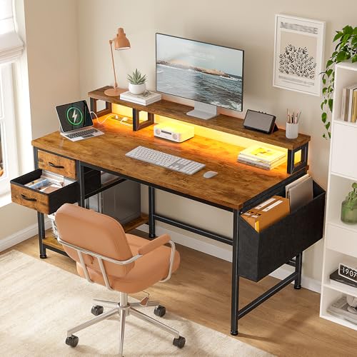 DurayLoly 40" Small Gaming Desk with RGB Lights & Outlets for Teens,Brown | Wireless Remote Full-Color Strip, Various Lighting Modes, Level Up Teens Gaming Vibe or Study for Protect Eyes In Bedroom - color: Brown, size: 40"W*20"D*35.5"H
