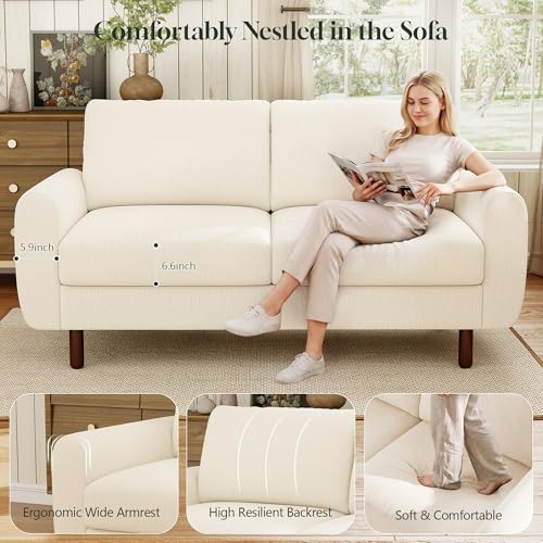 68" Loveseat Sofa, Comfy Chenille Fabric Couches for Living Room with Spring Cushion and Solid Wood Frame, Modern Deep Seat Couch for Bedroom, Apartment, Office, Easy Assembly, Beige - color: Beige