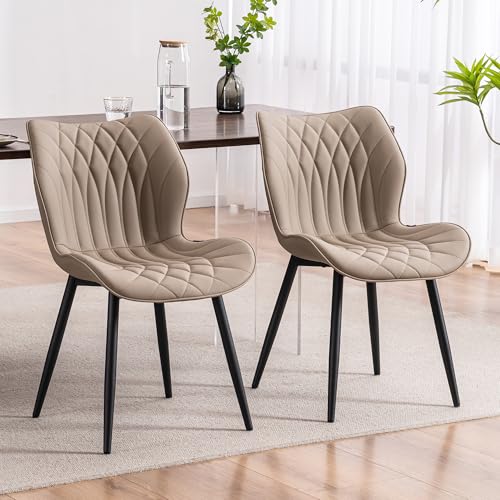 Kidol & Shellder Dining Chairs Set of 2, PU Leather Upholstered Kitchen Chairs with Back Armless, Mid Century Modern Side Chair for Dining Room, Living Room, Lounge, Restaurant, Khaki - color: New Khaki