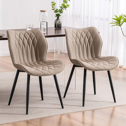 Kidol & Shellder Dining Chairs Set of 2, PU Leather Upholstered Kitchen Chairs with Back Armless, Mid Century Modern Side Chair for Dining Room, Living Room, Lounge, Restaurant, Khaki - color: New Khaki