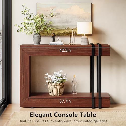 Einhomn 42.5" Console Table Behind Couch, 2-Tier Narrow Entryway Table with Storage, Wood Sofa Tables for Entrance/Hallway/Living Room/Foyer, Walnut Brown - color: Walnut Brown