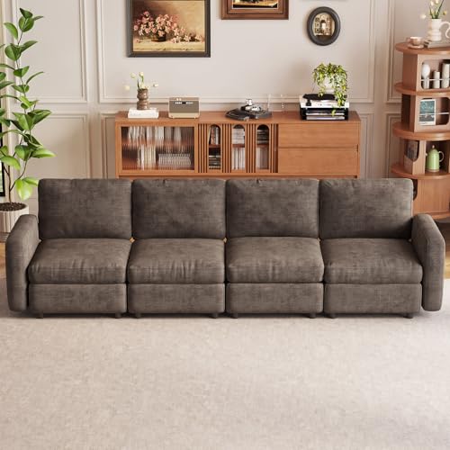 Miuuod 4-Seat Modular Sofa Couch with Ergonomic Cushions, Convertible Sleeper Sectional for Living Room Bedroom Apartment, Brown Cloud Futon Lounge Furniture Set for Small Spaces - color: Brown, style: 4 Seats（4 Seats only）
