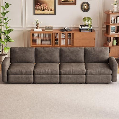 Miuuod 4-Seat Modular Sofa Couch with Ergonomic Cushions, Convertible Sleeper Sectional for Living Room Bedroom Apartment, Brown Cloud Futon Lounge Furniture Set for Small Spaces - color: Brown, style: 4 Seats（4 Seats only）