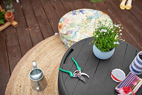 Keter Circa 37 Gallon Wood Panel Style Round Outdoor Deck Box and Storage Table, Grey - color: Grey