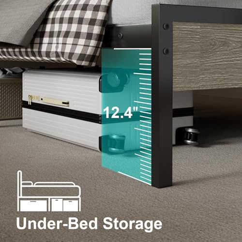 J.Fkne Twin Bed Frame with LED Lights & Charging Station, Metal Platform Bed with Headboard, Heavy Duty Metal Slats, No Box Spring Needed, Noise Free, Easy Assembly - size: Twin, style: Country