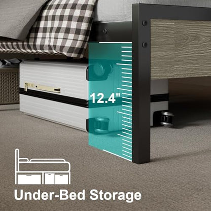 J.Fkne Twin Bed Frame with LED Lights & Charging Station, Metal Platform Bed with Headboard, Heavy Duty Metal Slats, No Box Spring Needed, Noise Free, Easy Assembly - size: Twin, style: Country