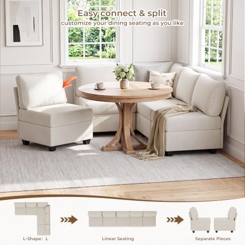 Breakfast Nook Bench with Storage, 5 Seats Modular Corner Banquette Seating | Dining Settee Couch, Hidden Storage, Modular L Shaped Upholstered Backrest, Fits Kitchen Dining Nooks, Beige - size: 5 Seats