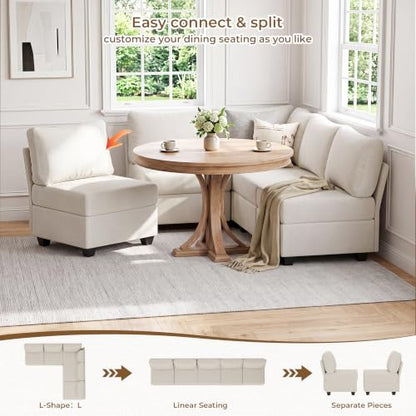 Breakfast Nook Bench with Storage, 5 Seats Modular Corner Banquette Seating | Dining Settee Couch, Hidden Storage, Modular L Shaped Upholstered Backrest, Fits Kitchen Dining Nooks, Beige - size: 5 Seats