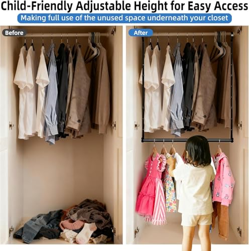 Adjustable Closet Rod for Hanging Clothes 2 Pack Heavy Duty Closet Extender | Adjustable Height & Width Hanging Rod Double Hanging Closet Bar Space-Saving Closet Lower Extender for Clothing Organizer - color: 2 Pack