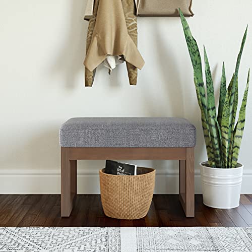 SIMPLIHOME Milltown 27" Wide Tweed Fabric Rectangle Ottoman in Pebble Grey | Contemporary ottoman with a cushioned seat, perfect for bedroom seating; footstool, footrest or pouf. - color: Pebble Grey, style: Small Ottoman Bench