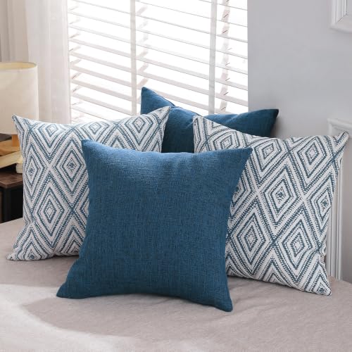 HPUK Throw Pillow Covers 18x18, Set of 4, Navy Blue Couch Pillow Covers | Polyester fabric, patterned and solid designs, hidden zippers, machine washable, for sofas and beds, inserts not included - color: Navy, size: 18" x 18" (Pack of 4)