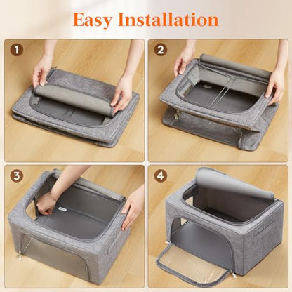 Lifewit Clothes Storage Bins with Metal Frame, Stackable Storage Box, Foldable Clothing Storage Bins with Lids, 25L Storage Bags Fabric Box Organizer with Clear Window＆ Zippers＆ Sturdy Handles 6 Pack - size: 25L