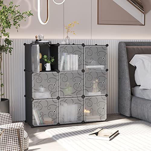 C&AHOME 9-Cube Storage Organizer with Door Cube Shelf Closet Cabinet Black | DIY Plastic Modular Bookshelf, Stackable Clothes Storage Shelving Ideal for Home, Bedroom - size: 9-Cube