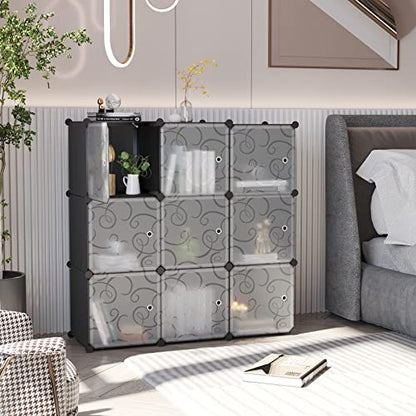 C&AHOME 9-Cube Storage Organizer with Door Cube Shelf Closet Cabinet Black | DIY Plastic Modular Bookshelf, Stackable Clothes Storage Shelving Ideal for Home, Bedroom - size: 9-Cube