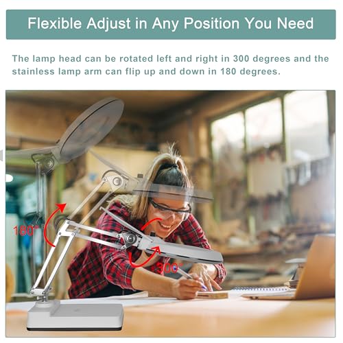 Magnifying Glass with Light and Clamp,10X Lighted Magnifying Glass Lamp LED Dimmable,5 Inches Lens with Stainless Steel Arm for Reading,Craft,Painting and Close Work(White Cover) - style: Modern