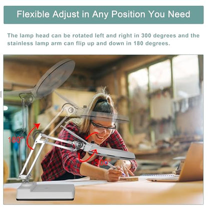 Magnifying Glass with Light and Clamp,10X Lighted Magnifying Glass Lamp LED Dimmable,5 Inches Lens with Stainless Steel Arm for Reading,Craft,Painting and Close Work(White Cover) - style: Modern