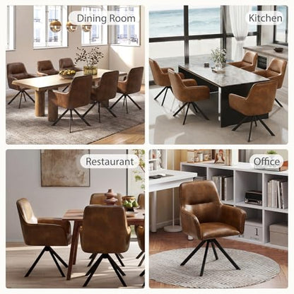 Modern Swivel Dining Chairs Set of 4, Upholstered Dining Room Chairs with Thicken Cushion, 360°Swivel Dining Chairs with Metal Legs for Dining Room, Kitchen, Bedroom, PU, Brown - color: Brown, size: Set of 4