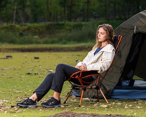 MARCHWAY Lightweight Folding High Back Camping Chair with Head Support, Stable Portable Compact for Outdoor Camp, Travel, Beach, Picnic, Festival, Hiking, Backpacking (Highback Orange) - color: Highback Orange