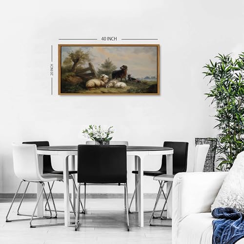 Farmhouse Country Sheep Canvas Wall Art Framed Rustic Vintage Pasture Animal Pictures Countryside Meadow Field Prints Painting Cottagecore Poster Artwork for Bedroom Living Room Home Decoration 20x40 - color: Sheep, size: 20"L x 40"W