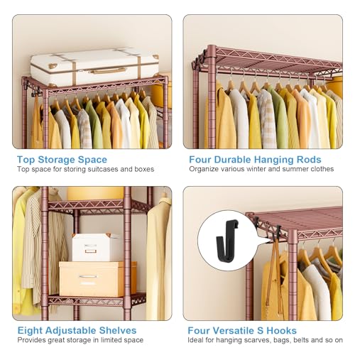E4L L-shaped Clothes Rack, Heavy-Duty Garment Rack, Metal Freestanding Clothing Organization Storage System with Shelves and Hangers, Max Load 962lbs, 42.7" W x 42.7" D x 79.3" H, Bronze - color: Bronze