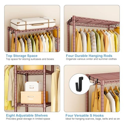 E4L L-shaped Clothes Rack, Heavy-Duty Garment Rack, Metal Freestanding Clothing Organization Storage System with Shelves and Hangers, Max Load 962lbs, 42.7" W x 42.7" D x 79.3" H, Bronze - color: Bronze